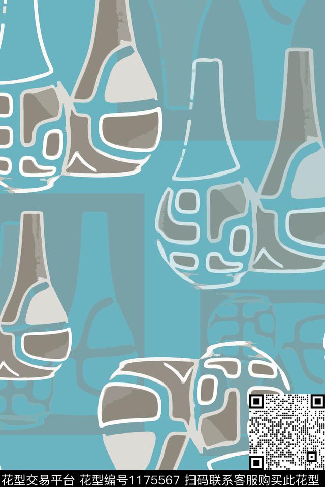 花瓶几何抽象数码印花华亿平台下载（图片编号: 1175567） - 瓦栏（Walan）