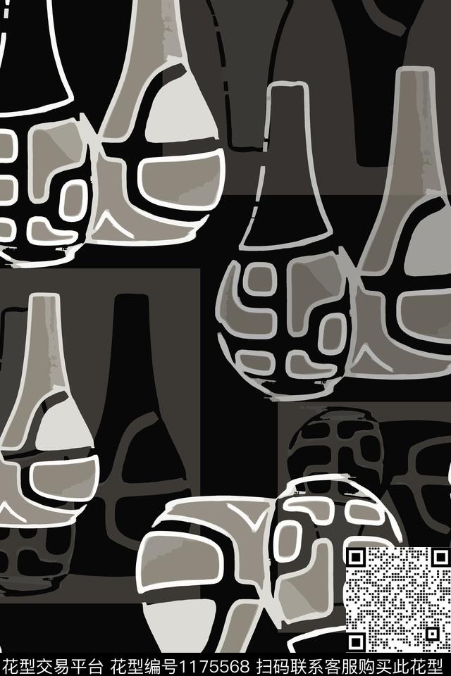 花瓶几何抽象数码印花华亿平台下载（图片编号: 1175568） - 瓦栏（Walan）