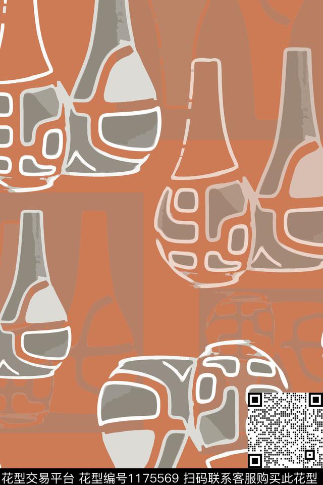 花瓶几何抽象数码印花华亿平台下载（图片编号: 1175569） - 瓦栏（Walan）