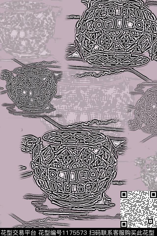 线条画花瓶风俗画传统印花华亿平台下载（图片编号: 1175573） - 瓦栏（Walan）