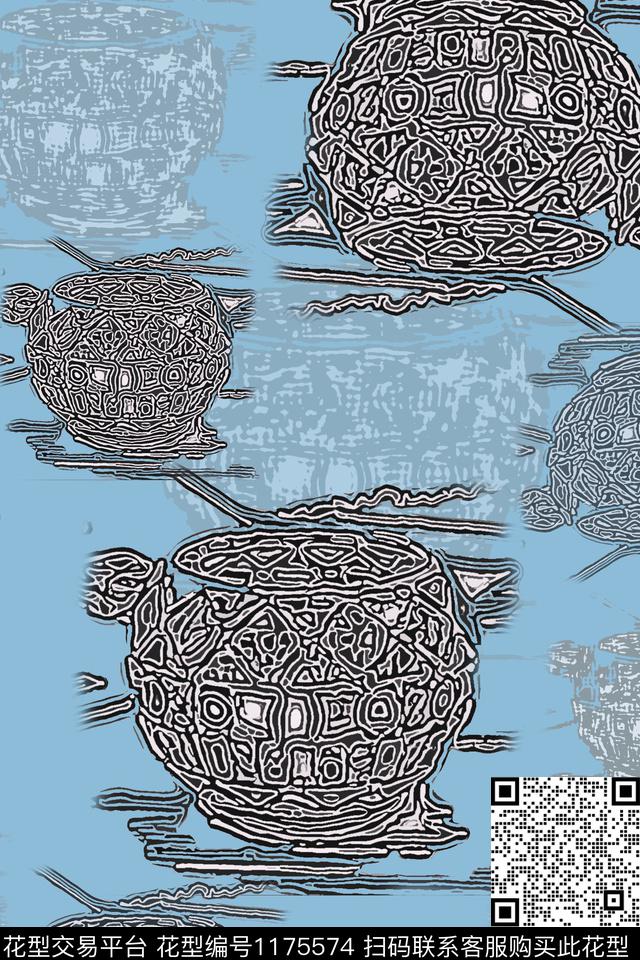 线条画花瓶风俗画传统印花华亿平台下载（图片编号: 1175574） - 瓦栏（Walan）