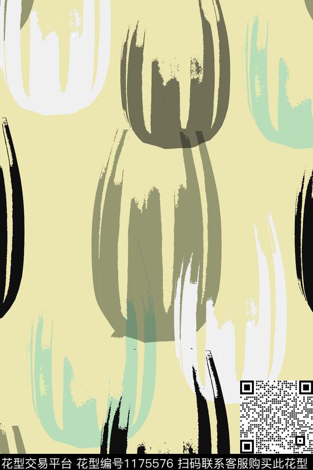 抽象手绘线条笔触休闲花卉传统印花华亿平台下载（图片编号: 1175576） - 瓦栏（Walan）