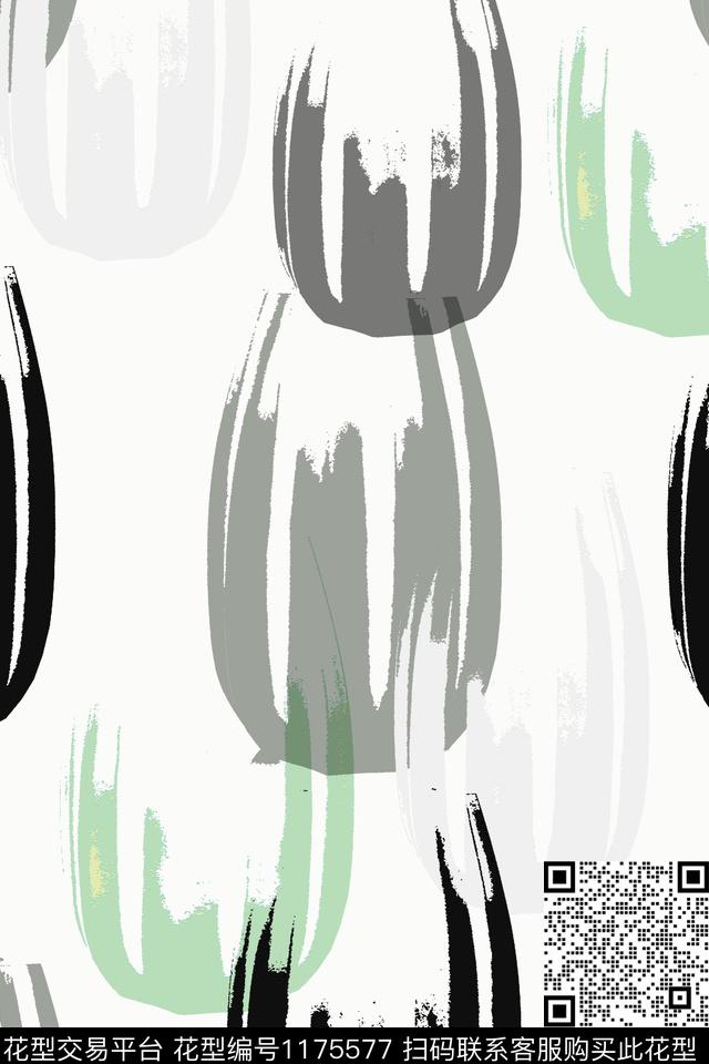 抽象手绘线条笔触休闲花卉传统印花华亿平台下载（图片编号: 1175577） - 瓦栏（Walan）