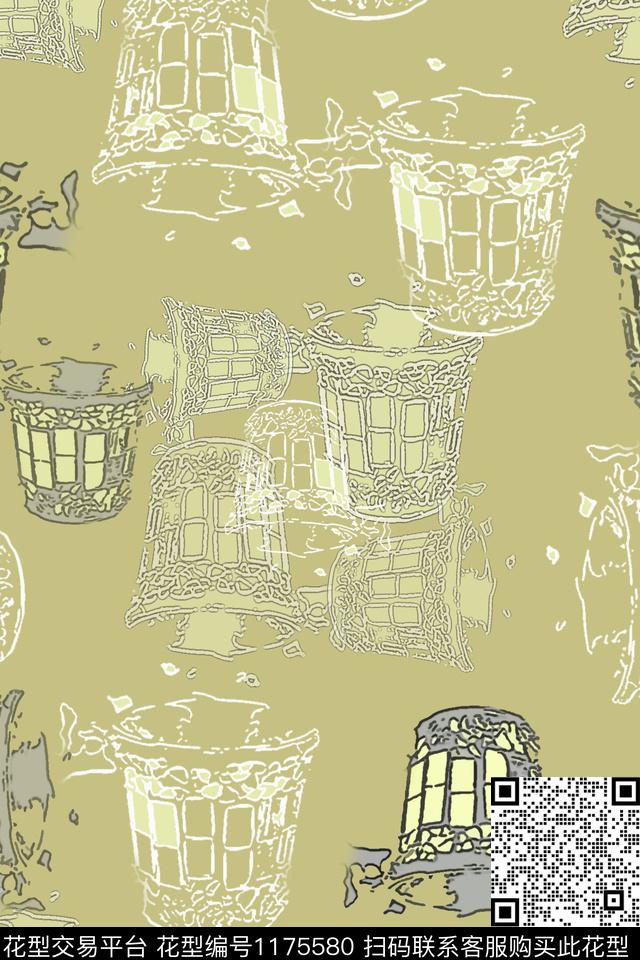 几何花盆抽象数码印花华亿平台下载（图片编号: 1175580） - 瓦栏（Walan）