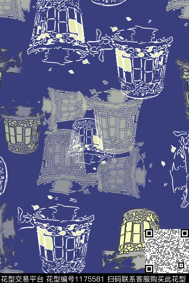 几何花盆抽象数码印花华亿平台下载（图片编号: 1175581） - 瓦栏（Walan）