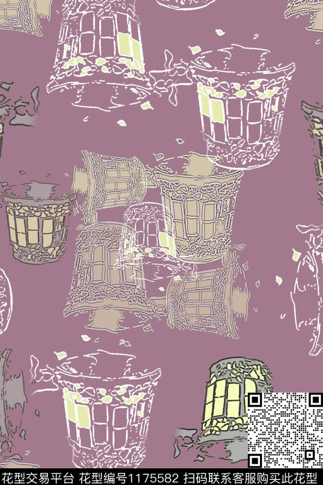 几何花盆抽象数码印花华亿平台下载（图片编号: 1175582） - 瓦栏（Walan）