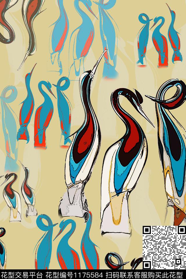 仙鹤动物鸟昆虫图案数码印花华亿平台下载（图片编号: 1175584） - 瓦栏（Walan）