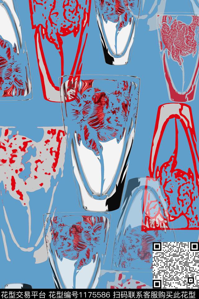 风俗画水杯花卉抽象数码印花华亿平台下载（图片编号: 1175586） - 瓦栏（Walan）