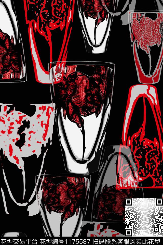 风俗画水杯花卉抽象数码印花华亿平台下载（图片编号: 1175587） - 瓦栏（Walan）