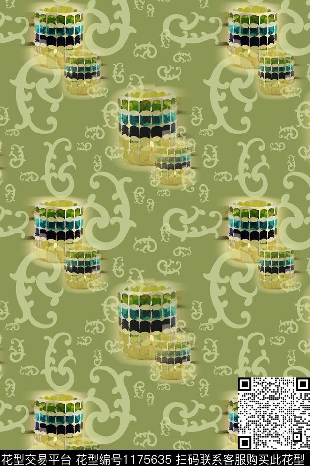 卷草几何风俗画数码印花华亿平台下载（图片编号: 1175635） - 瓦栏（Walan）