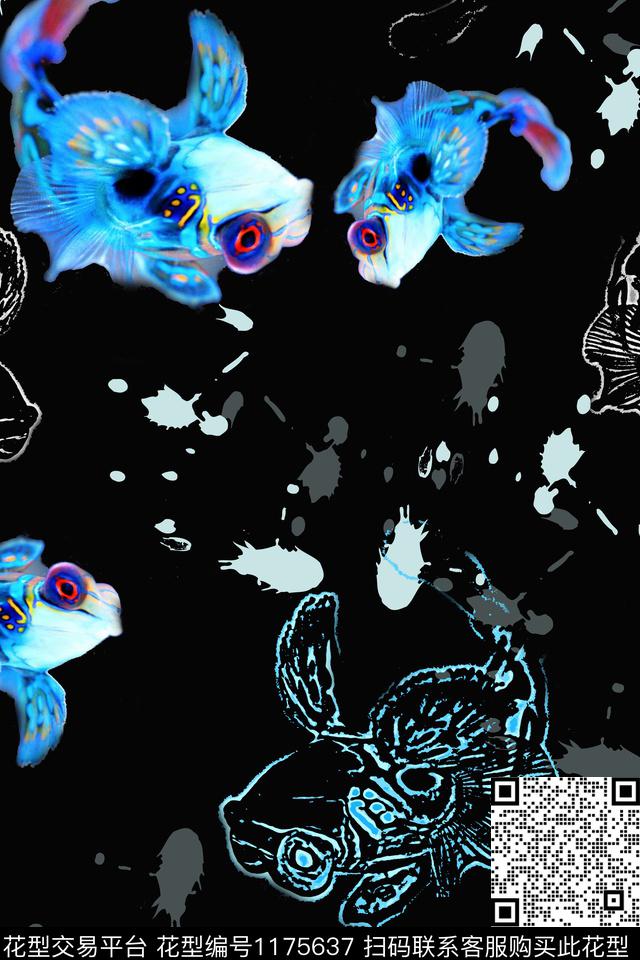 动物纹鱼儿自在飘风俗画数码印花华亿平台下载（图片编号: 1175637） - 瓦栏（Walan）
