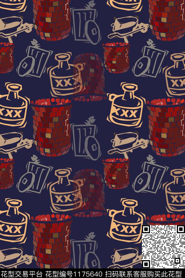 趣味风俗画手绘线条笔触传统印花华亿平台下载（图片编号: 1175640） - 瓦栏（Walan）