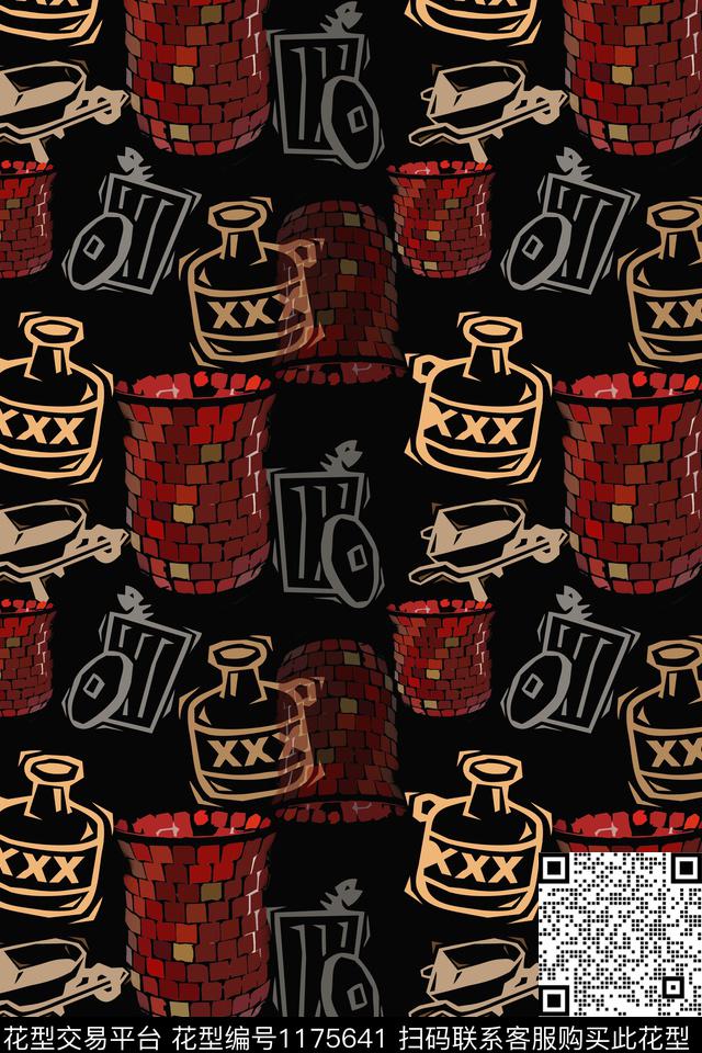 趣味风俗画手绘线条笔触传统印花华亿平台下载（图片编号: 1175641） - 瓦栏（Walan）