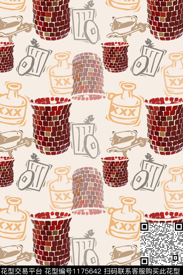 趣味风俗画手绘线条笔触传统印花华亿平台下载（图片编号: 1175642） - 瓦栏（Walan）