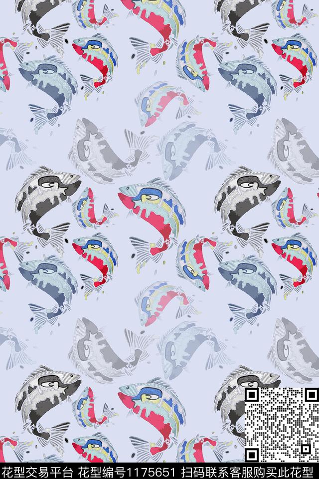 动物纹鱼儿自在飘风俗画传统印花华亿平台下载（图片编号: 1175651） - 瓦栏（Walan）