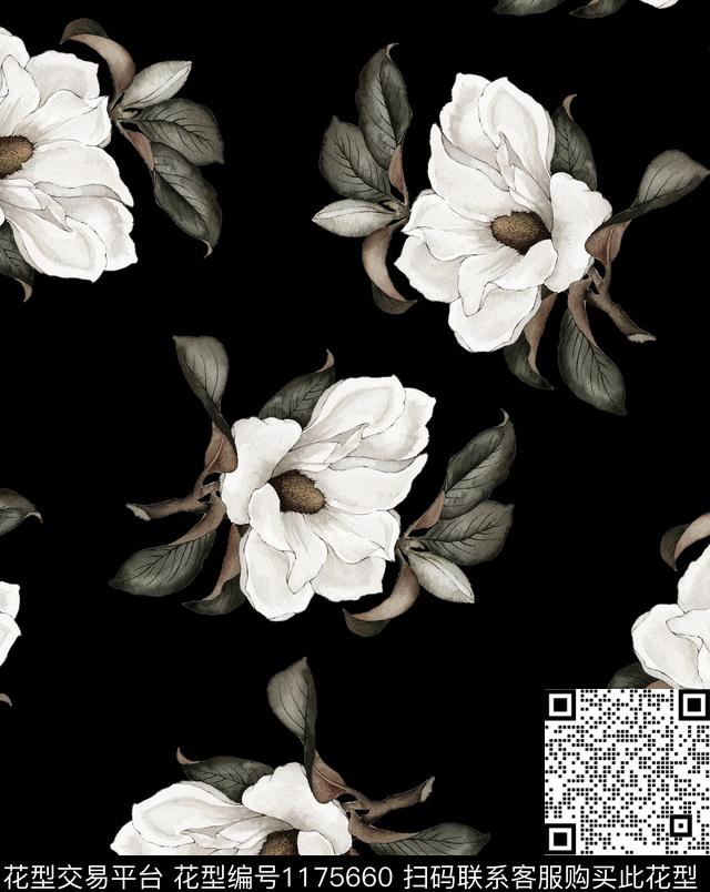 春夏华亿平台花卉手绘大花传统印花华亿平台下载（图片编号: 1175660） - 瓦栏（Walan）