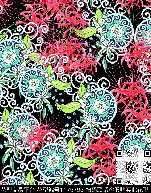 潮牌花卉莫妮卡-大牌华亿平台数码印花华亿平台下载（图片编号: 1175793） - 瓦栏（Walan）