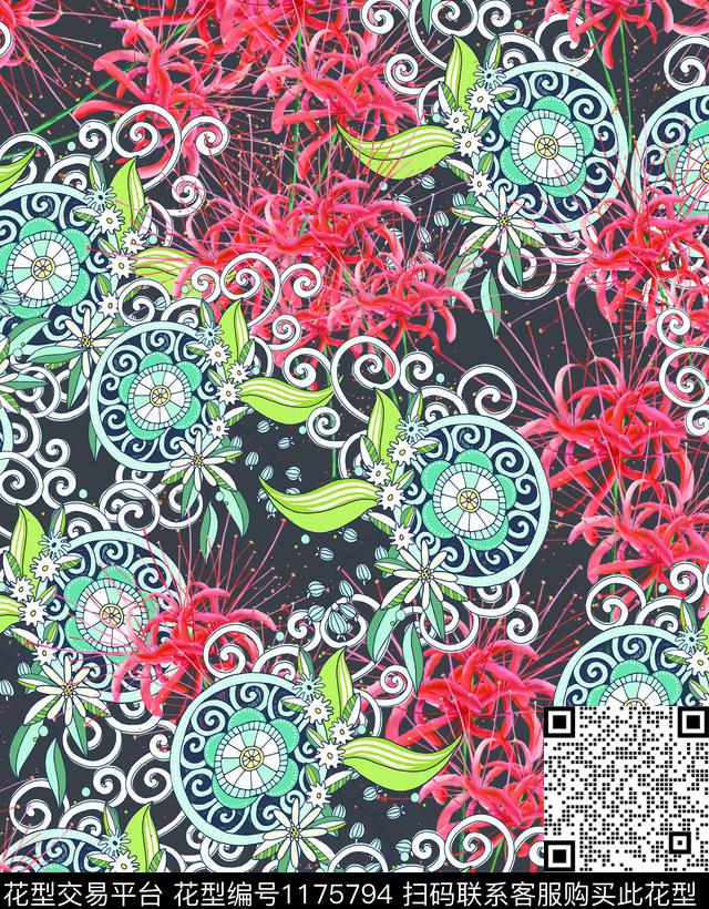 潮牌花卉莫妮卡-大牌华亿平台数码印花华亿平台下载（图片编号: 1175794） - 瓦栏（Walan）