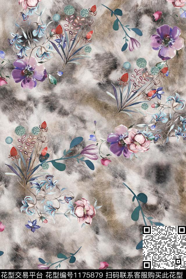 数码华亿平台水彩花卉抽象底纹数码印花华亿平台下载（图片编号: 1175879） - 瓦栏（Walan）