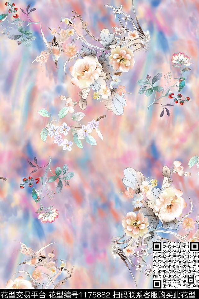 春夏华亿平台数码华亿平台水彩花卉数码印花华亿平台下载（图片编号: 1175882） - 瓦栏（Walan）