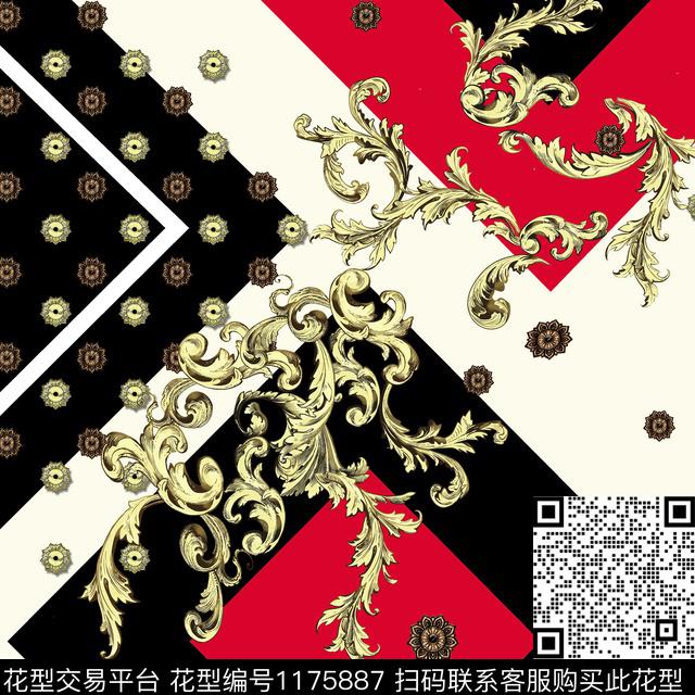 宫廷风圍巾金数码印花华亿平台下载（图片编号: 1175887） - 瓦栏（Walan）