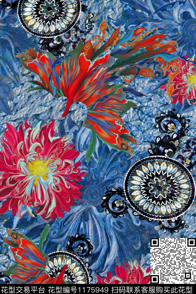 数码华亿平台花卉大牌风数码印花华亿平台下载（图片编号: 1175949） - 瓦栏（Walan）