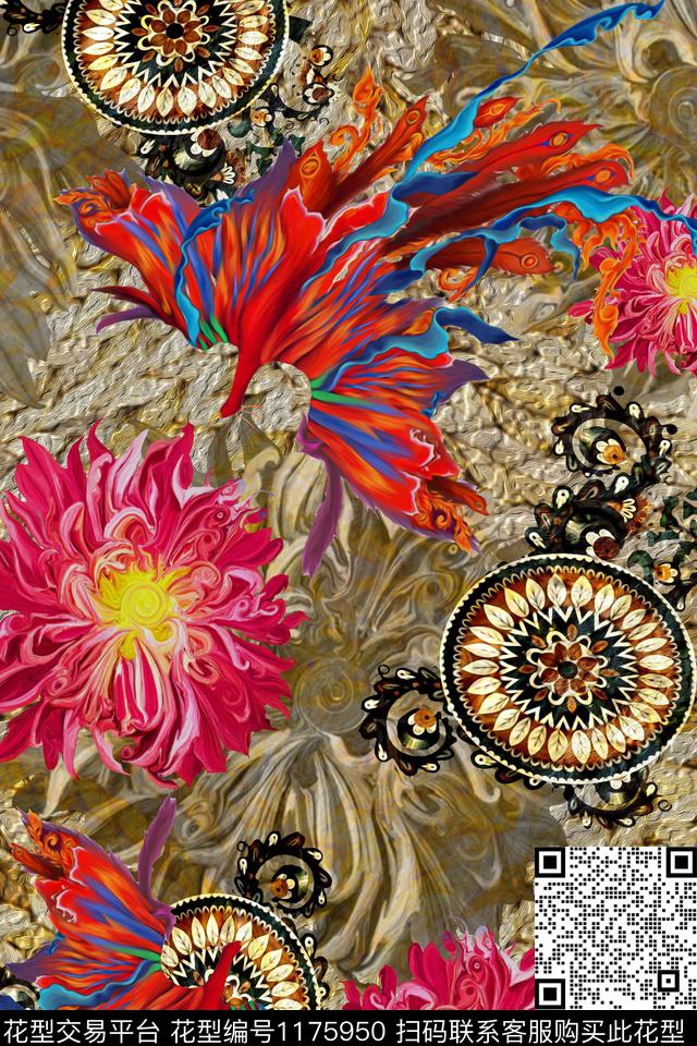 数码华亿平台花卉大牌风数码印花华亿平台下载（图片编号: 1175950） - 瓦栏（Walan）