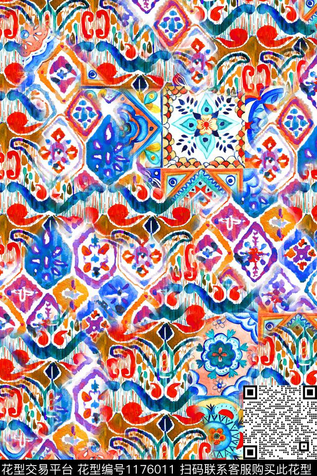 几何抽象部落风数码印花华亿平台下载（图片编号: 1176011） - 瓦栏（Walan）