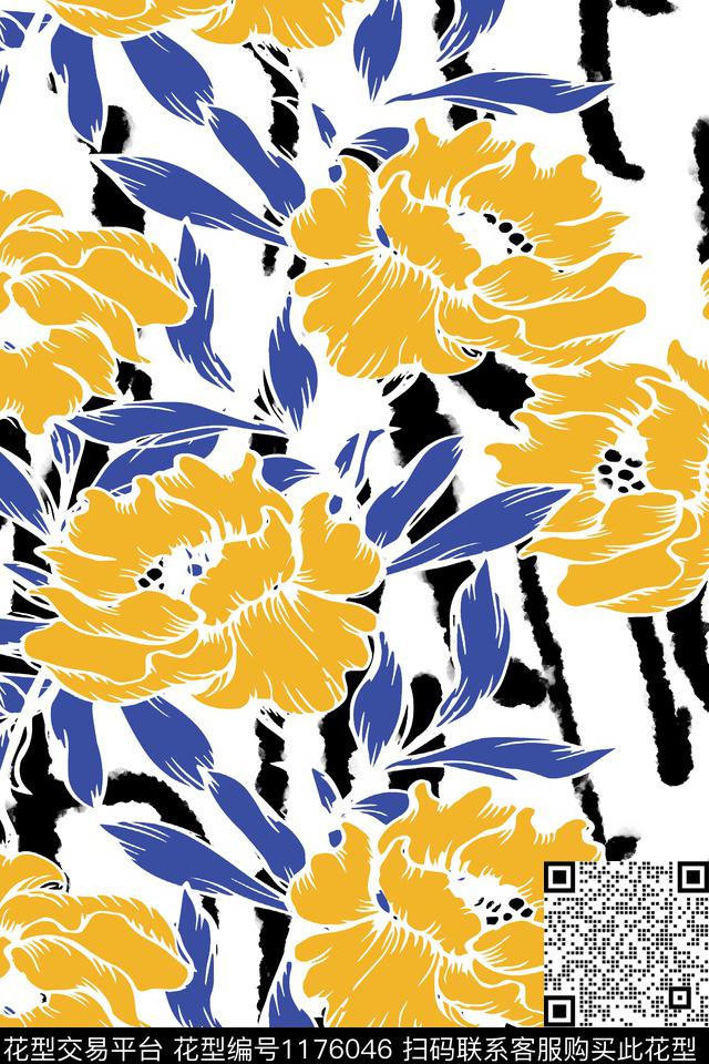 抽象花卉大牌风数码印花华亿平台下载（图片编号: 1176046） - 瓦栏（Walan）