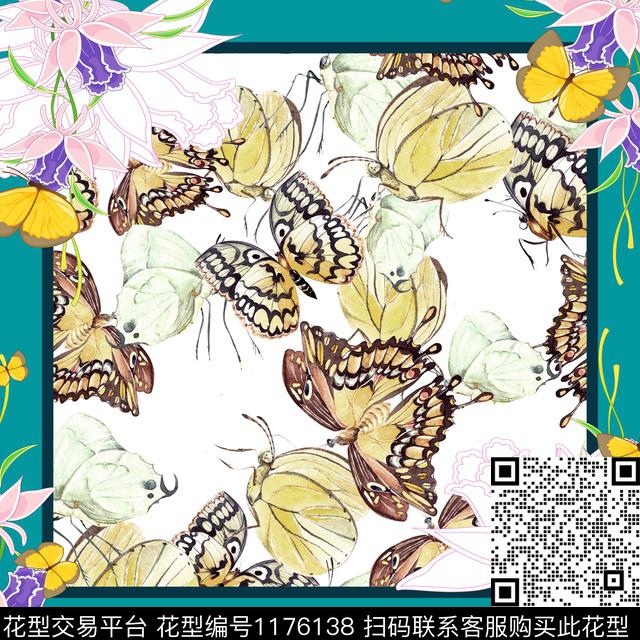 蝴蝶几何花卉清爽底花卉数码印花华亿平台下载（图片编号: 1176138） - 瓦栏（Walan）