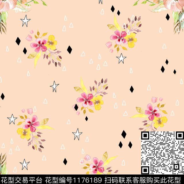 休闲几何彩底花卉数码印花华亿平台下载（图片编号: 1176189） - 瓦栏（Walan）