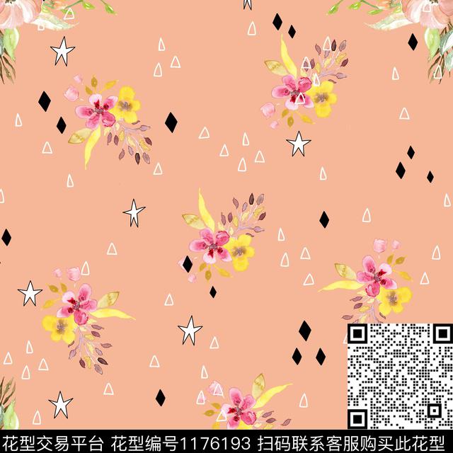 休闲几何彩底花卉数码印花华亿平台下载（图片编号: 1176193） - 瓦栏（Walan）