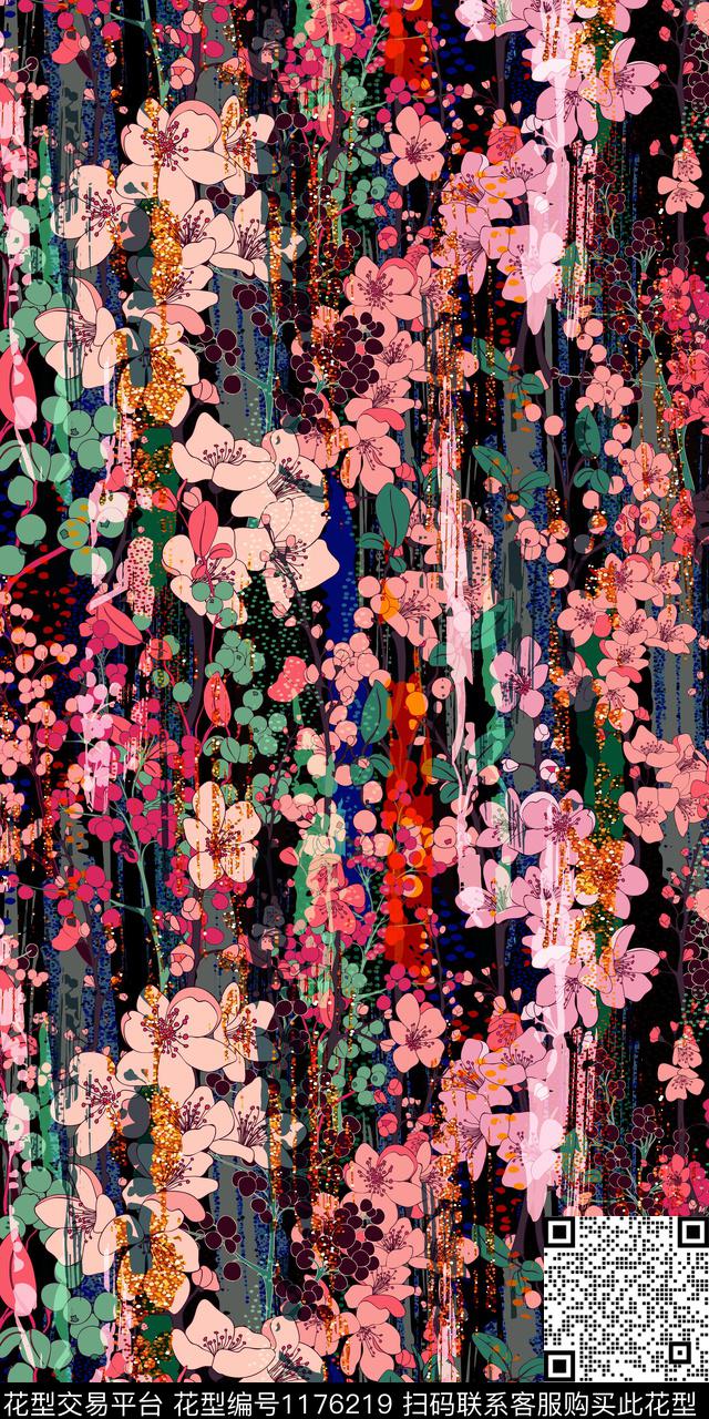 花卉炫彩破碎数码印花华亿平台下载（图片编号: 1176219） - 瓦栏（Walan）