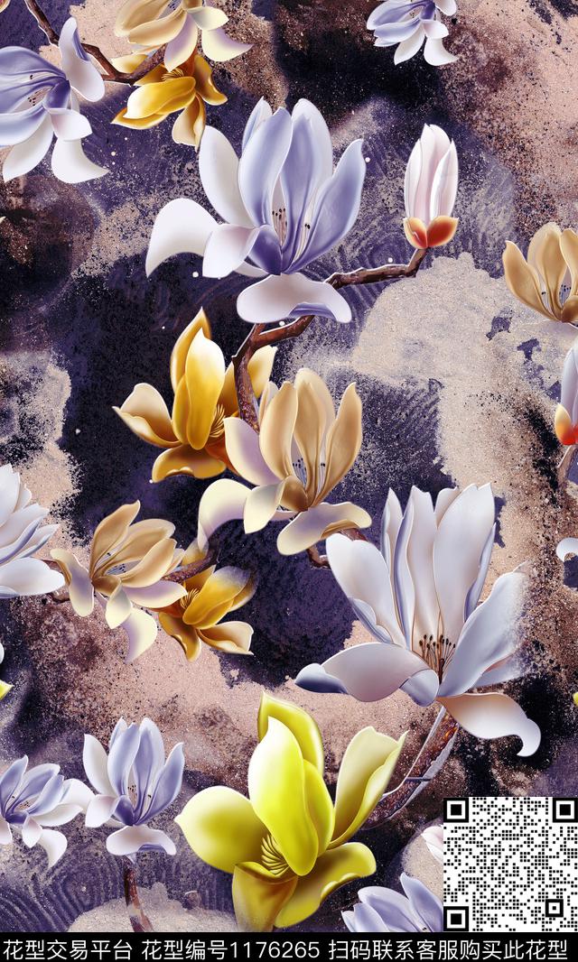 女装花卉香云纱数码印花华亿平台下载（图片编号: 1176265） - 瓦栏（Walan）