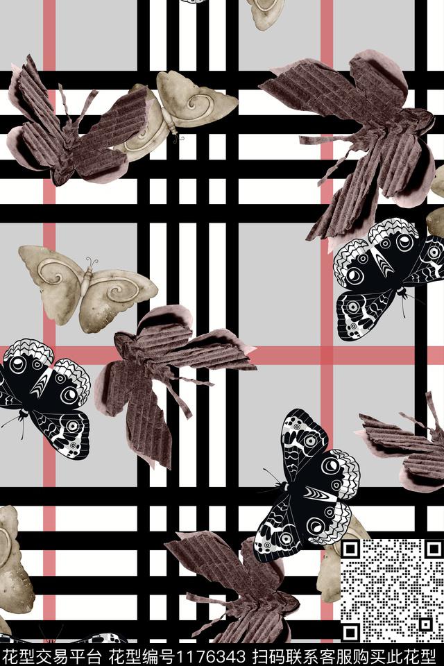 几何格子蝴蝶数码印花华亿平台下载（图片编号: 1176343） - 瓦栏（Walan）