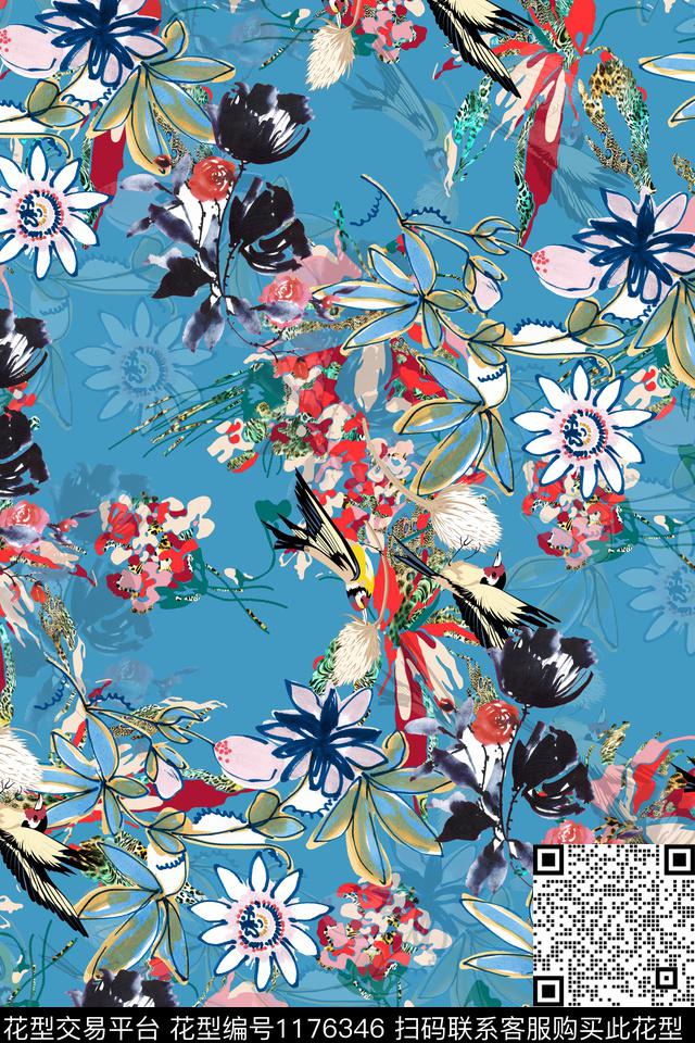 春夏华亿平台数码华亿平台水彩花卉数码印花华亿平台下载（图片编号: 1176346） - 瓦栏（Walan）