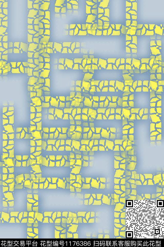 几何石头纹格子混搭数码印花华亿平台下载（图片编号: 1176386） - 瓦栏（Walan）