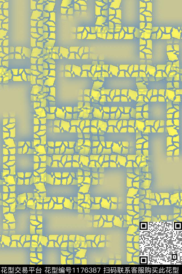 几何石头纹格子混搭数码印花华亿平台下载（图片编号: 1176387） - 瓦栏（Walan）