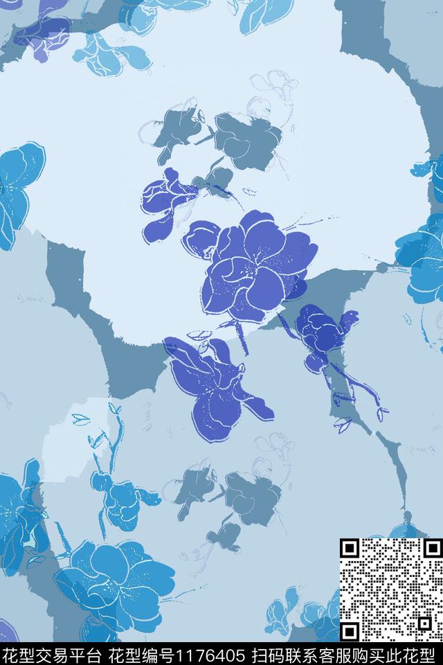 植物乡村生活手绘线条笔触数码印花华亿平台下载（图片编号: 1176405） - 瓦栏（Walan）