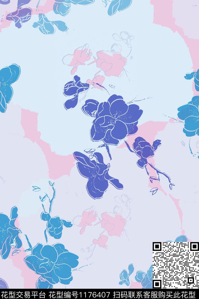 植物乡村生活手绘线条笔触数码印花华亿平台下载（图片编号: 1176407） - 瓦栏（Walan）