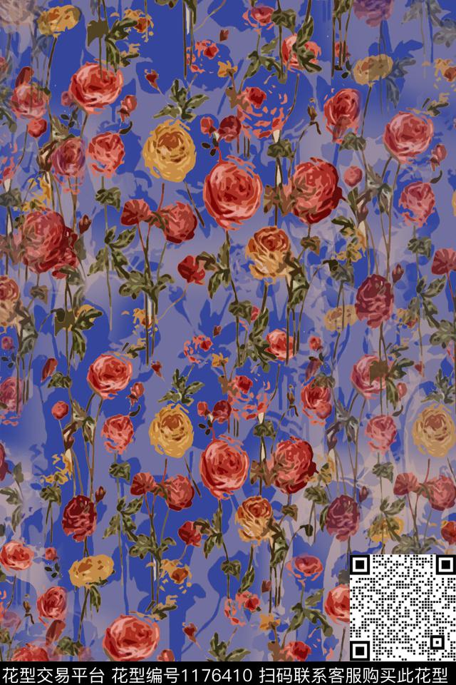 玫瑰花语乡村生活植物数码印花华亿平台下载（图片编号: 1176410） - 瓦栏（Walan）