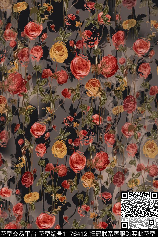 玫瑰花语乡村生活植物数码印花华亿平台下载（图片编号: 1176412） - 瓦栏（Walan）