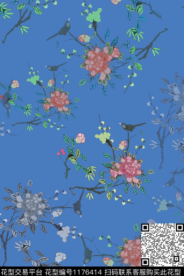 鸟昆虫图案植物乡村生活数码印花华亿平台下载（图片编号: 1176414） - 瓦栏（Walan）