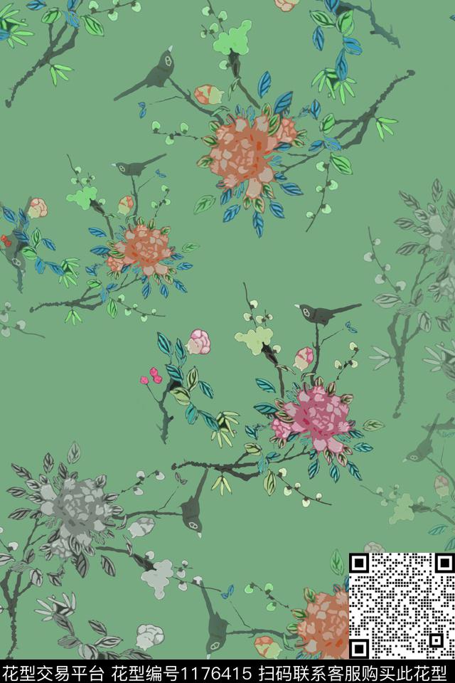 鸟昆虫图案植物乡村生活数码印花华亿平台下载（图片编号: 1176415） - 瓦栏（Walan）