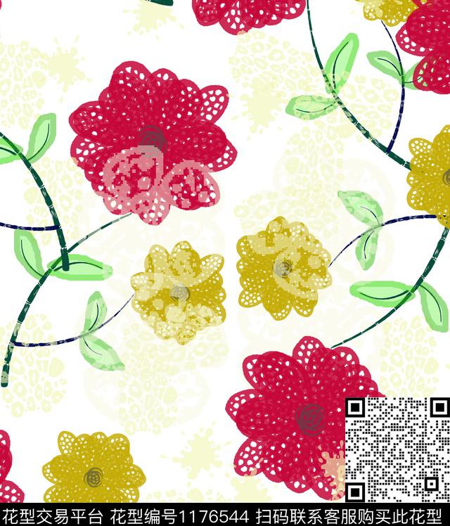 几何花瓣花卉数码印花华亿平台下载（图片编号: 1176544） - 瓦栏（Walan）