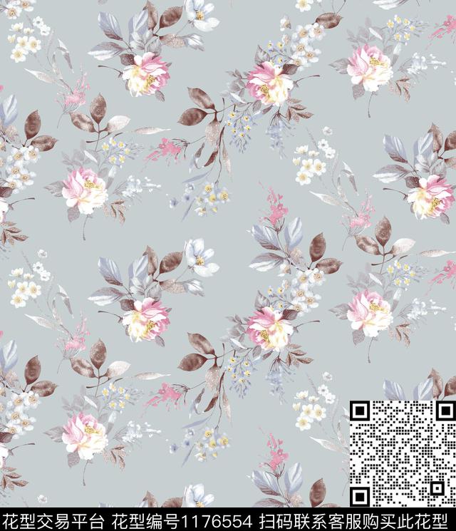 春夏华亿平台数码华亿平台清爽底花卉数码印花华亿平台下载（图片编号: 1176554） - 瓦栏（Walan）