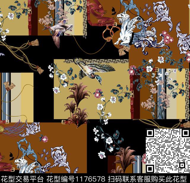 几何大牌风花鸟传统印花华亿平台下载（图片编号: 1176578） - 瓦栏（Walan）