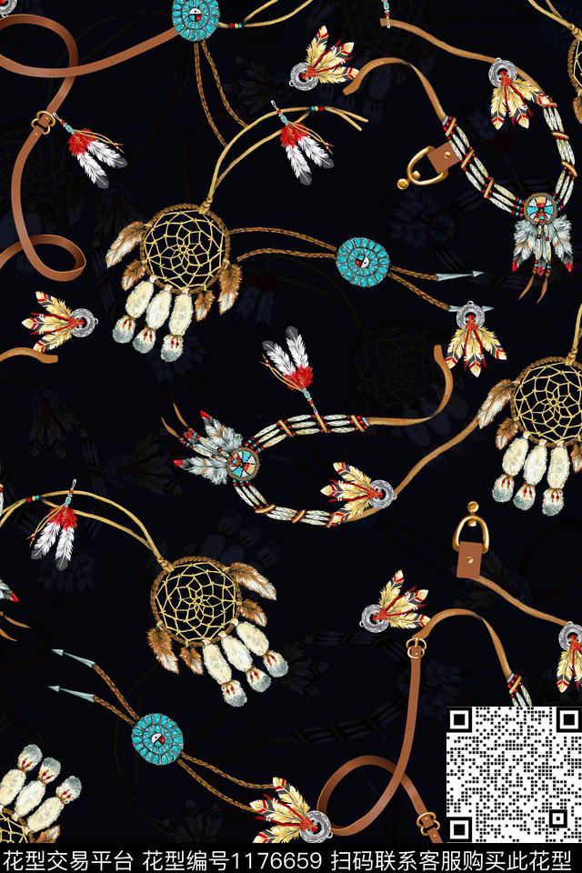 链条羽毛部落风数码印花华亿平台下载（图片编号: 1176659） - 瓦栏（Walan）