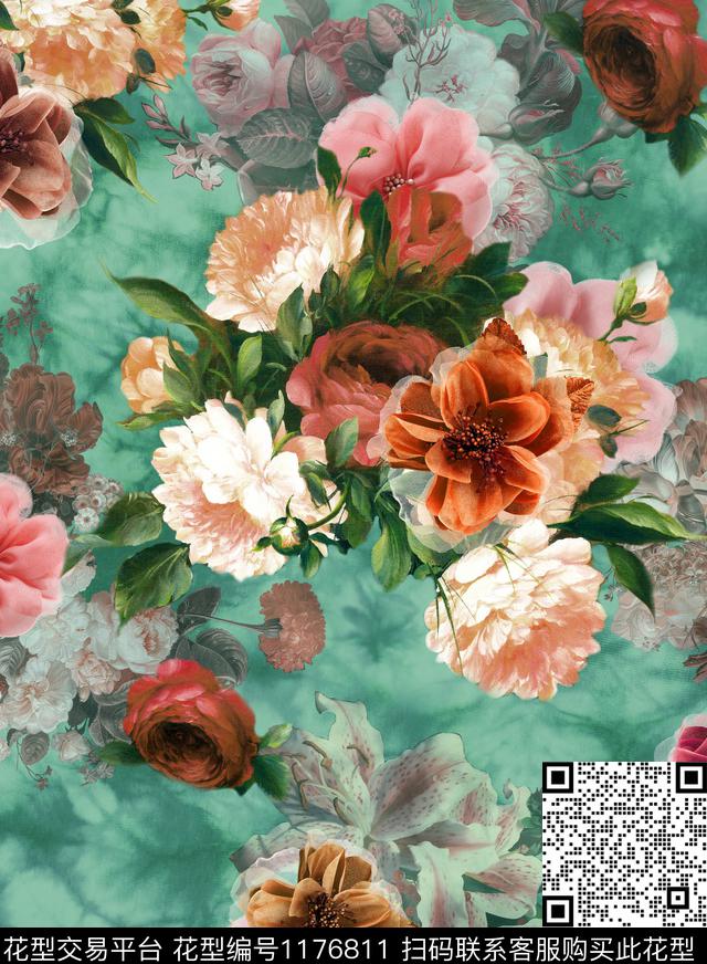 朦胧花卉数码花卉扎染底纹数码印花华亿平台下载（图片编号: 1176811） - 瓦栏（Walan）