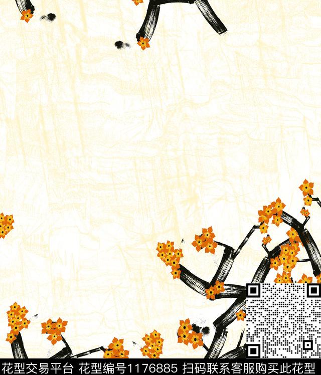 抽象文艺花卉数码印花华亿平台下载（图片编号: 1176885） - 瓦栏（Walan）